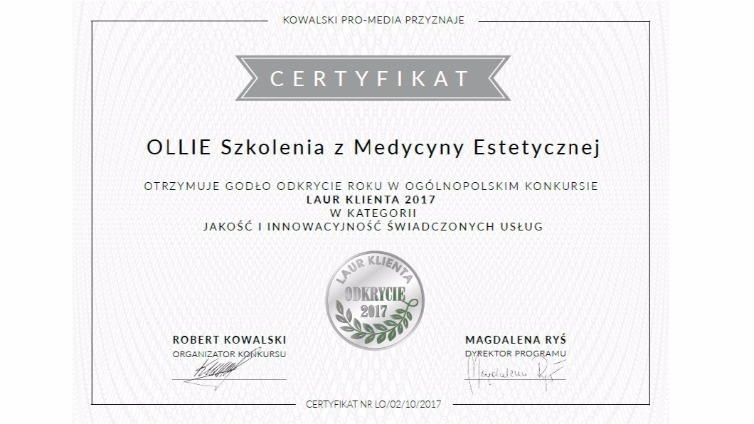 Laur Klienta Odkrycie Roku 2017 - certyfikat