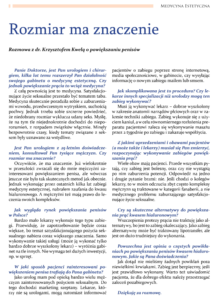 O urologii estetycznej - rozmowa kwartalnika AAAAM z wykładowcą OLLIE, urologiem i chirurgiem Krzysztofem Kwelą - Rozmiar ma znaczenie