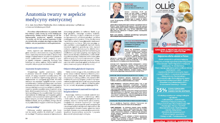 Anatomia twarzy w aspekcie medycyny estetycznej – wykładowca OLLIE w piśmie medycznym